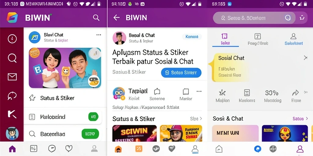 Tampilan antarmuka utama BIWIN dengan berbagai stiker menarik.